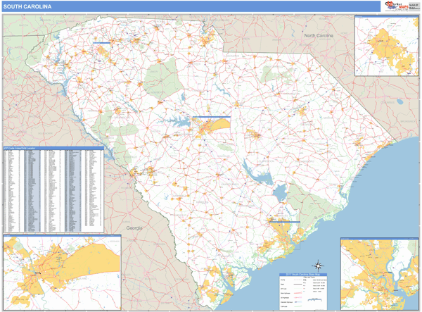 South Carolina Zip Code Wall Map Basic Style By Marketmaps 8275