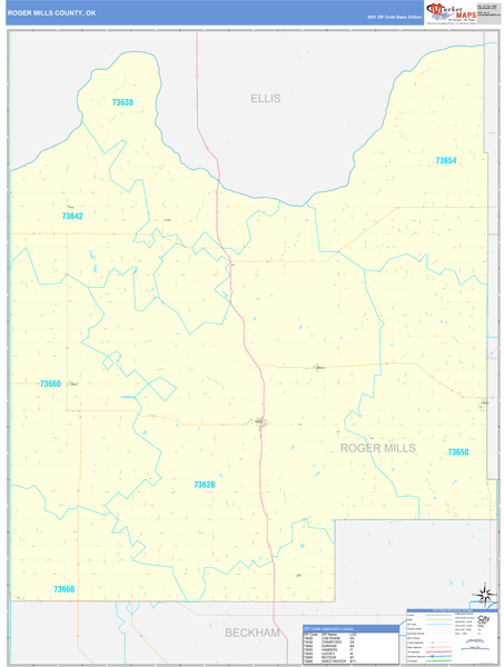 Roger Mills County OK Wall Map Basic Style By MarketMAPS