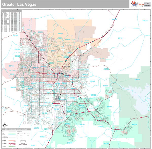 Greater Las Vegas NV Metro Area Wall Map Premium Style By MarketMAPS