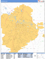 Greenville North Carolina Zip Code Wall Map (Basic Style) by MarketMAPS