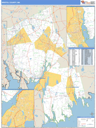 Bristol County, MA Wall Map Basic Style by MarketMAPS