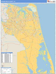 Virginia Beach County, VA Zip Code Wall Map Basic Style by MarketMAPS