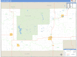 Taylor County, WI Zip Code Wall Map Basic Style by MarketMAPS