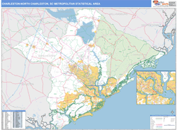 Charleston-North Charleston, SC Metro Area Zip Code Wall Map Basic