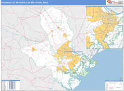 Savannah, Ga Metro Area Zip Code Wall Map Basic Style By Marketmaps