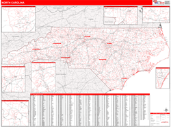 North Carolina Zip Code Wall Map Red Line Style by MarketMAPS