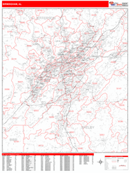Birmingham Alabama Zip Code Wall Map (Red Line Style) by MarketMAPS