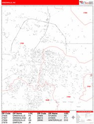 Greenville North Carolina Zip Code Wall Map (Red Line Style) by MarketMAPS