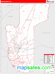 Mohave County, AZ Wall Map Red Line Style by MarketMAPS