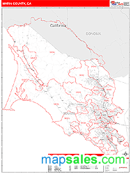 Marin County, CA Zip Code Wall Map Red Line Style by MarketMAPS