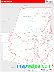 Paulding County GA Zip Code Wall Map Red Line Style By MarketMAPS