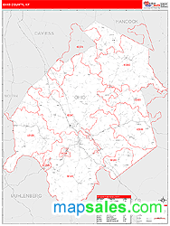 Ohio County, KY Wall Map Red Line Style by MarketMAPS