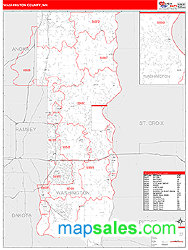 Washington County MN Zip Code Wall Map Red Line Style by MarketMAPS