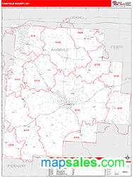 Fairfield County, OH Zip Code Wall Map Red Line Style by MarketMAPS