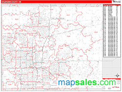 Oklahoma County, OK Zip Code Wall Map Red Line Style by MarketMAPS