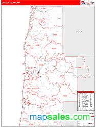 Lincoln County, OR Wall Map Red Line Style by MarketMAPS