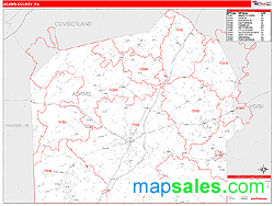 Adams County PA Zip Code Wall Map Red Line Style By MarketMAPS