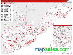 Charleston County, SC Zip Code Wall Map Red Line Style by MarketMAPS