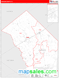 Jackson County, TX Wall Map Red Line Style by MarketMAPS