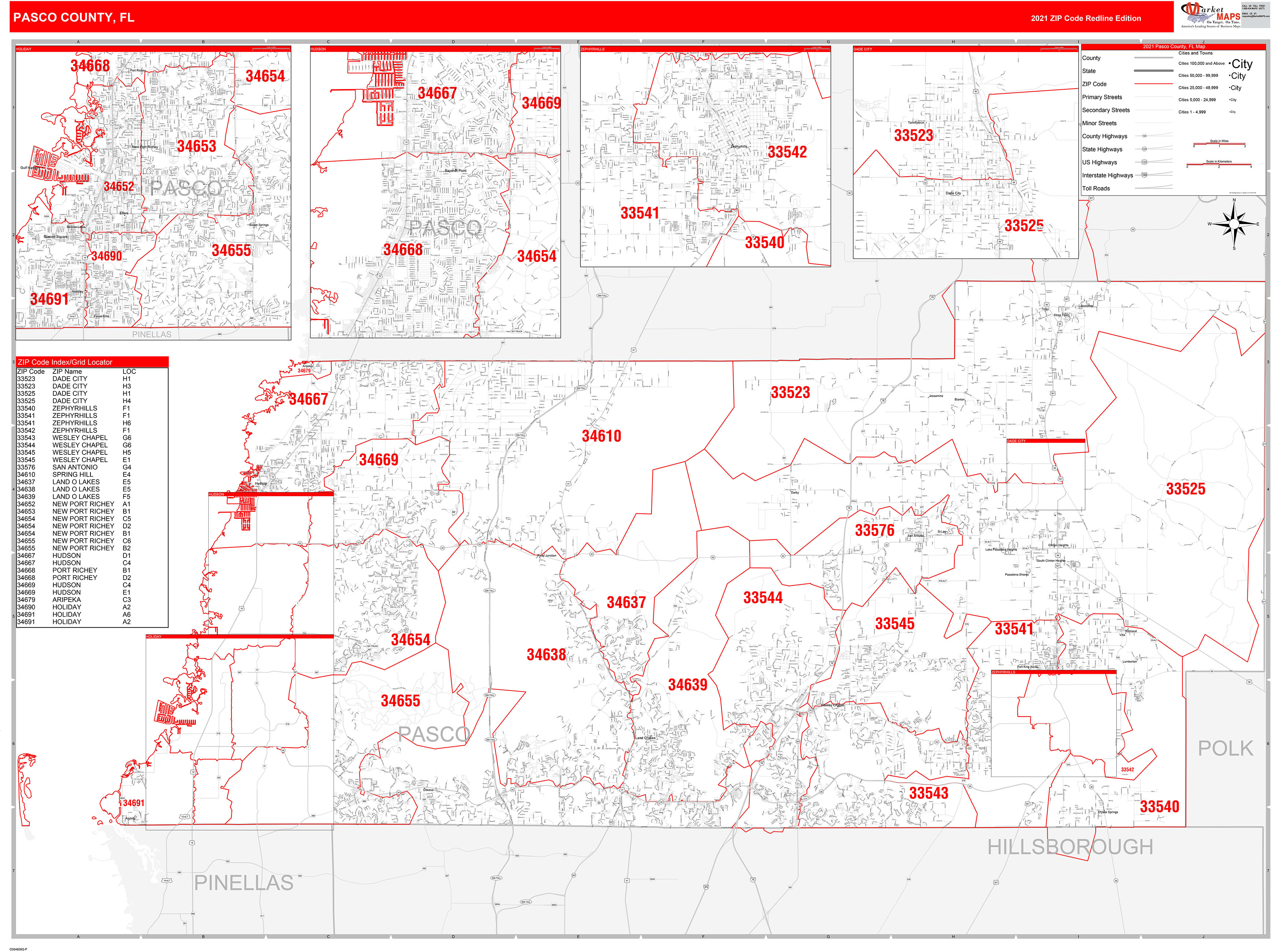 Pasco County Fl Zip Code Wall Map Red Line Style By Marketmaps My Xxx