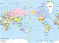 Pacific-centered World Political Wall Map - Mercator By Graphiogre