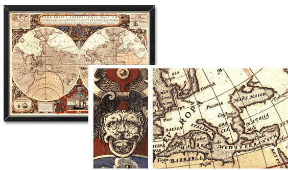 1595 World Antique Wall Map