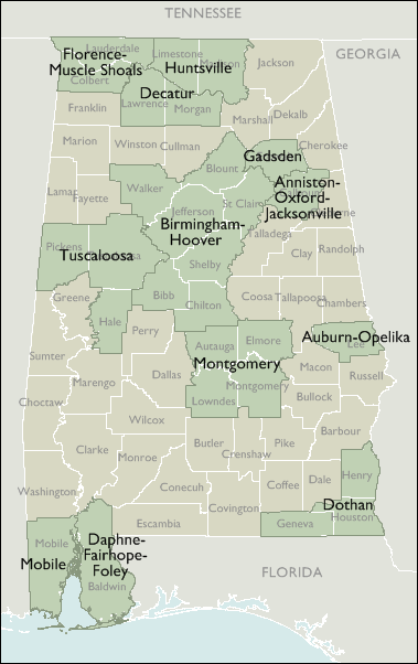 Metro Area Wall Maps of Alabama