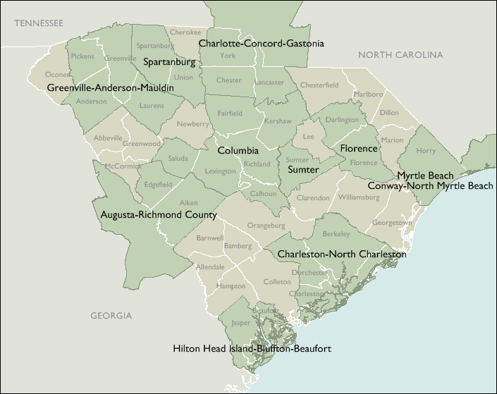 South Carolina Metro Area Zip Code Wall Maps