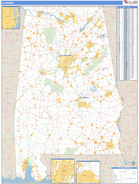 Alabama Zip Code Wall Map Basic Style By Marketmaps 7366