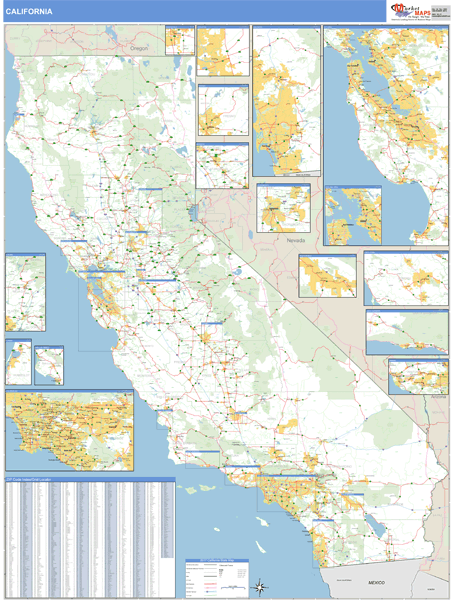 California Wall Map Basic Style by MarketMAPS