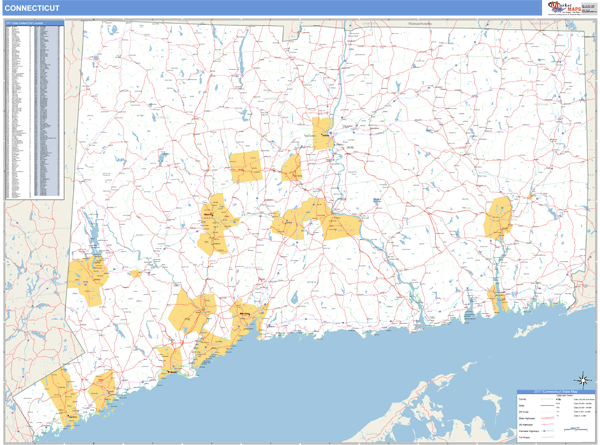 Connecticut Zip Code Wall Map Basic Style by MarketMAPS