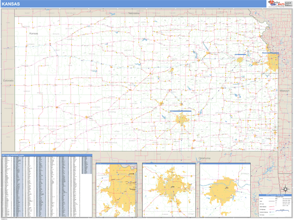 Kansas Population Zip Code Wall Map By MarketMAPS   Ksc7hf 