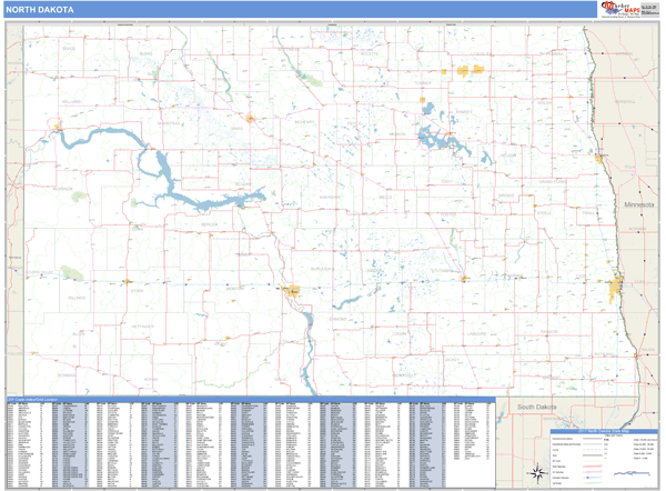 north-dakota-zip-code-wall-map-basic-style-by-marketmaps