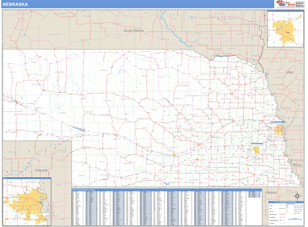 Nebraska Zip Code Wall Map Basic Style by MarketMAPS