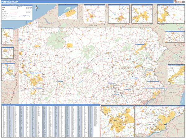 Pennsylvania Zip Code Wall Map Basic Style By Marketmaps 8927