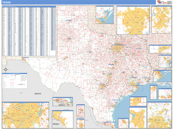 Texas Zip Code Wall Map Basic Style By Marketmaps Map 4606