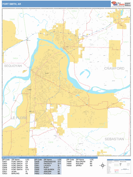 Fort Smith Zip Code Map Fort Smith Arkansas Zip Code Wall Map (Basic Style) By Marketmaps - Mapsales
