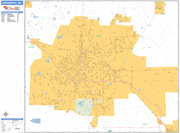 Jonesboro Zip Code Map Jonesboro Arkansas Zip Code Wall Map (Basic Style) by MarketMAPS