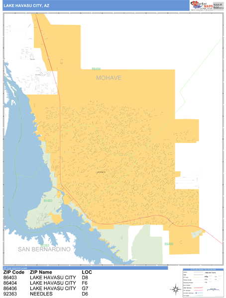 Lake Havasu City Arizona Wall Map (Basic Style) by MarketMAPS