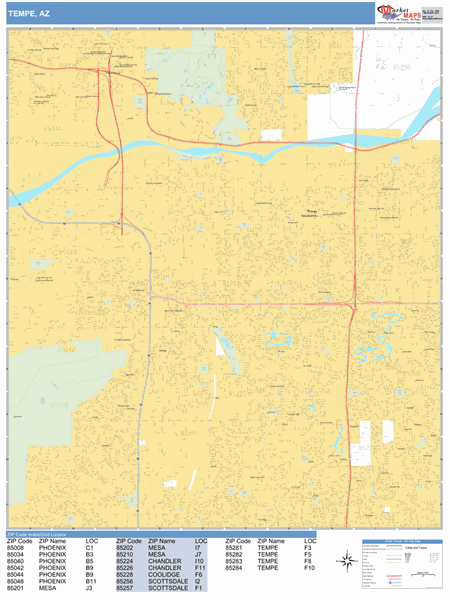 Tempe Arizona Zip Code Wall Map (Basic Style) by MarketMAPS