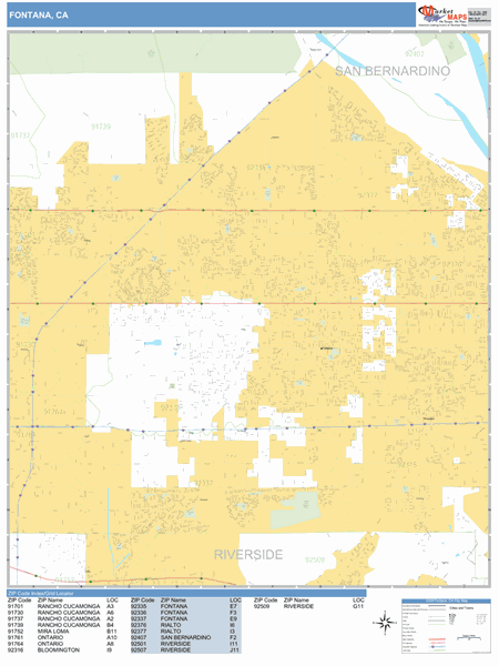 Fontana Zip Code Map Fontana California Zip Code Wall Map (Basic Style) By Marketmaps - Mapsales