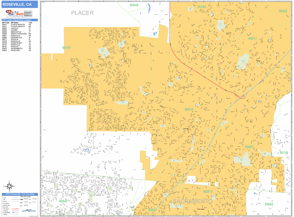 Roseville Zip Code Map Roseville California Zip Code Wall Map (Basic Style) by MarketMAPS