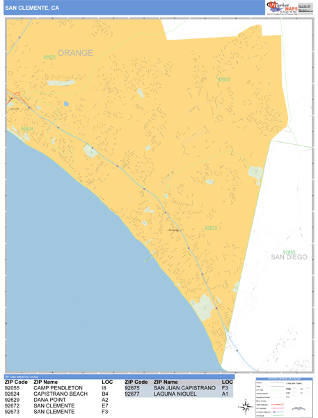 San Clemente Zip Code Map San Clemente California Zip Code Wall Map (Basic Style) by MarketMAPS