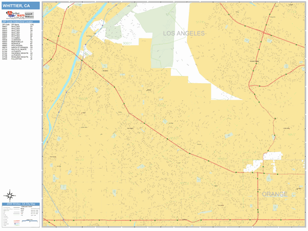 Whittier California Zip Code Wall Map (Basic Style) by MarketMAPS