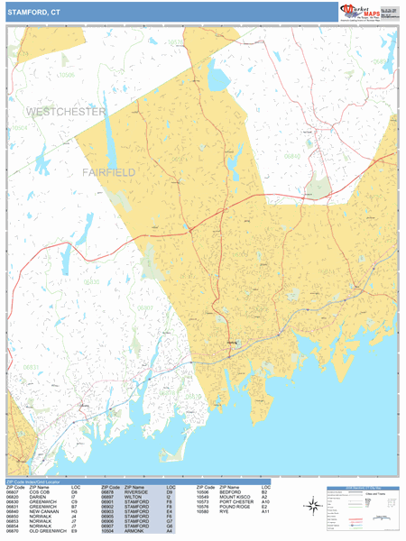 stamford-connecticut-wall-map-basic-style-by-marketmaps