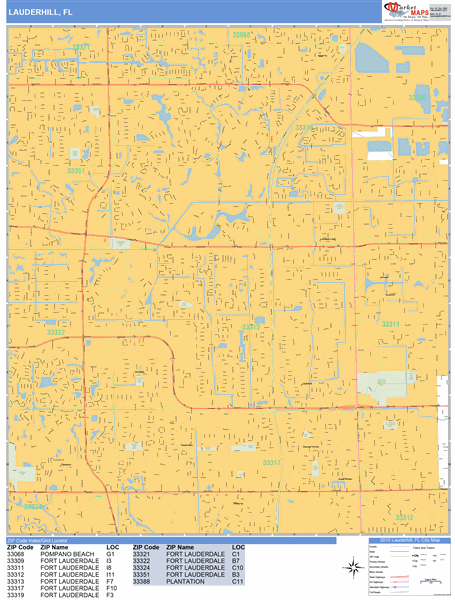 Lauderhill Florida Zip Code Wall Map (Basic Style) by MarketMAPS