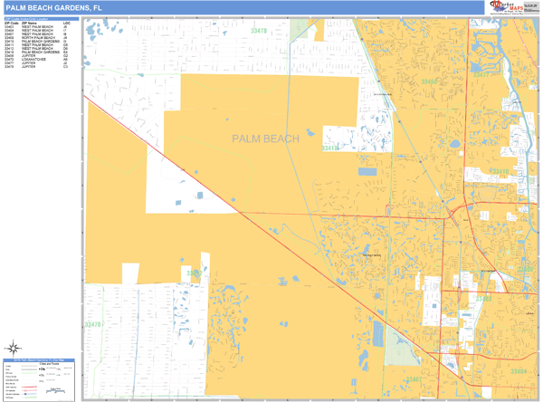 Palm Beach Gardens Florida Wall Map (Basic Style) by MarketMAPS