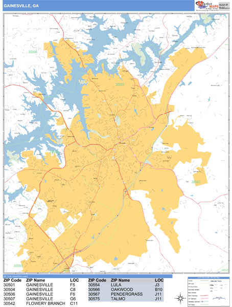 Gainesville Ga Zip Code Map Gainesville Georgia Zip Code Wall Map (Basic Style) By Marketmaps - Mapsales