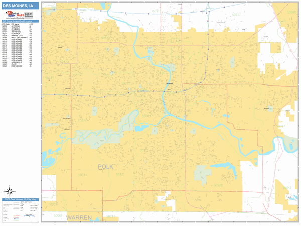 des-moines-iowa-zip-code-wall-map-basic-style-by-marketmaps