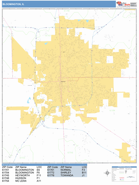 Bloomington Il Zip Code Map Bloomington Illinois Zip Code Wall Map (Basic Style) by MarketMAPS